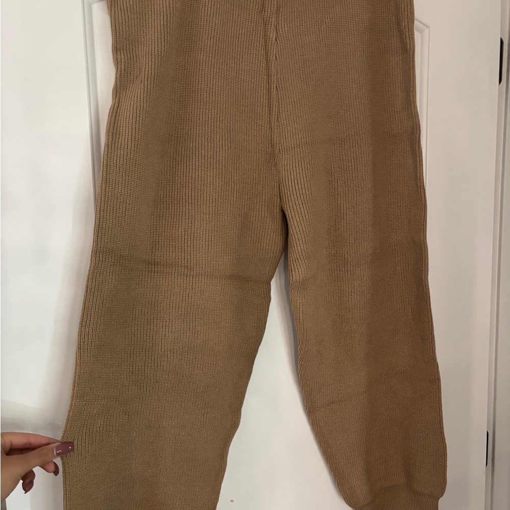 Cozy Tan Knit Drawstring Sweat Style Pants.